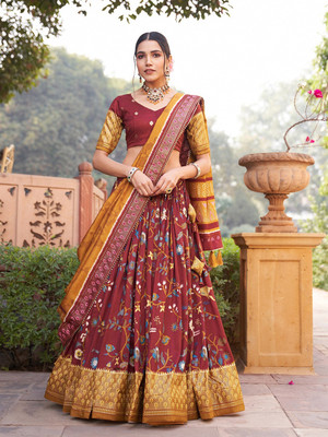 Aika Printed Semi Stitched Lehenga Choli(Maroon)