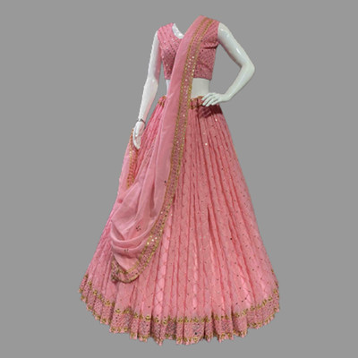 HummerTex Self Design Semi Stitched Lehenga Choli(Orange)