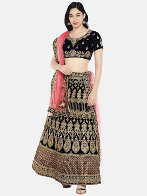 Sangria Embroidered Semi Stitched Lehenga Choli(Blue)