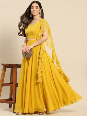 Trendmalls Solid Semi Stitched Lehenga Choli(Yellow)