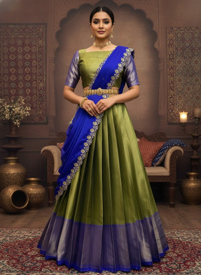 PinkBindi Solid, Embroidered Semi Stitched Lehenga Choli(Green)