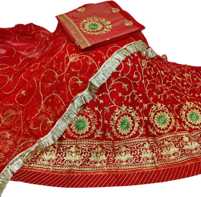 MANTUSHTI Embroidered Semi Stitched Rajasthani Poshak(Red)