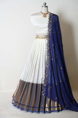Sonu Creation Self Design Semi Stitched Lehenga Choli(Dark Blue)