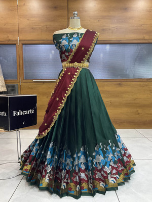 Fabcartz Self Design Semi Stitched Lehenga Choli(Green)