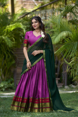 KRISHU ETHNICS Solid Semi Stitched Lehenga Choli(Gold)