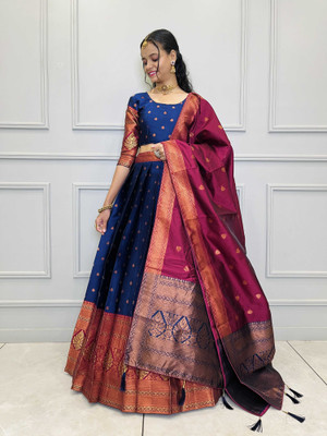 SHREE CREATION Printed Semi Stitched Lehenga Choli(Dark Blue)