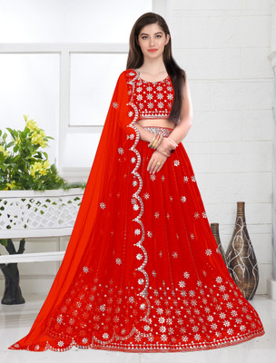 Trust Win Textile Embroidered Semi Stitched Lehenga Choli(Red)