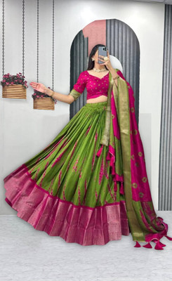 MITRABIZ Self Design Semi Stitched Lehenga Choli(Green)