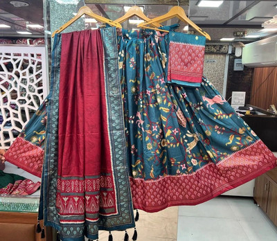 RADHVI BIZ Floral Print Semi Stitched Lehenga Choli(Light Blue)