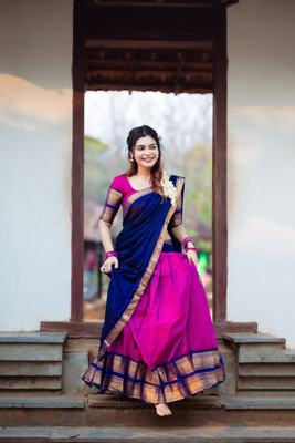 PAVITRAA SAREES Solid Semi Stitched Lehenga Choli(Pink, Dark Blue)