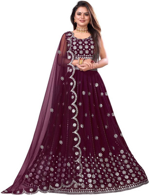 KINDLOOK FESHION Solid, Embroidered Semi Stitched Lehenga Choli(Maroon)
