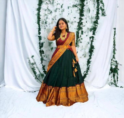 kashtbhanjan creation Solid Semi Stitched Lehenga Choli(Green)