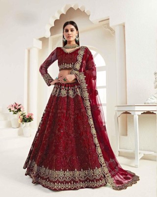 LEGCAYETHNIC Embroidered, Embellished Semi Stitched Lehenga Choli(Maroon)