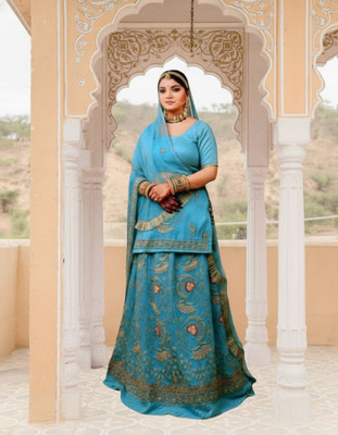 SHREE AMBEY TRADING Embroidered Semi Stitched Rajasthani Poshak(Light Blue)