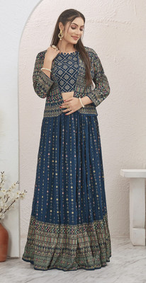 Odd by chansi Trendz Embroidered Stitched Lehenga with Jacket(Blue)