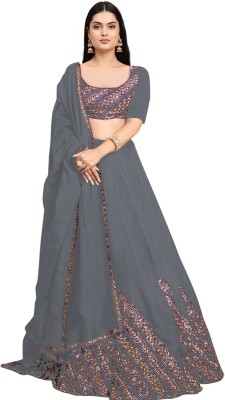 Trijal Fab Embroidered Semi Stitched Lehenga Choli(Grey)