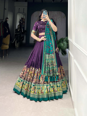 KRISHU ETHNICS Printed Semi Stitched Lehenga Choli(Purple)