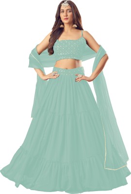 Restostar Self Design Semi Stitched Lehenga Choli(Light Blue)