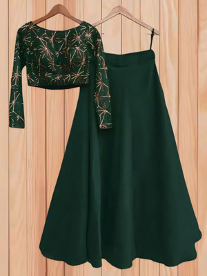 Rise On Fab Self Design Semi Stitched Lehenga Choli(Green)