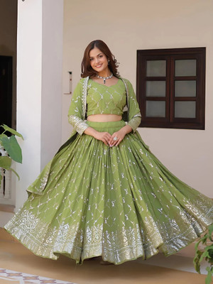Fabricfantacia Self Design Semi Stitched Lehenga Choli(Light Green)
