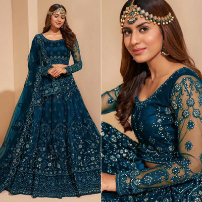 AADITASYA Embroidered Semi Stitched Lehenga Choli(Blue)