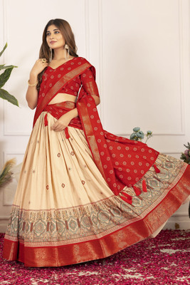 ShringarHouse Printed Semi Stitched Lehenga Choli(Red)