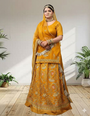 SHREE AMBEY TRADING Embroidered Semi Stitched Rajasthani Poshak(Gold)