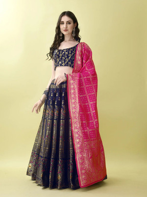 SWAMI STUDIO Self Design Semi Stitched Lehenga Choli(Dark Blue, Pink)