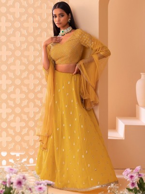 Tasrika Embroidered Semi Stitched Lehenga Choli(Yellow)