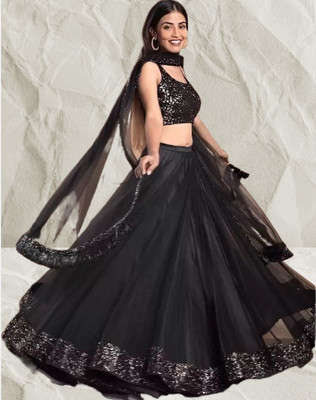 Jkdesignstudio Embellished Semi Stitched Lehenga Choli(Black)