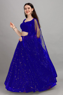 color bucket Embellished, Self Design Semi Stitched Lehenga Choli(Blue)