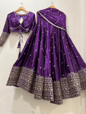QUEDDY'S Embroidered Semi Stitched Lehenga Choli(Purple)