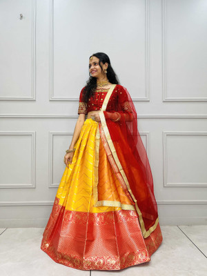 SHREE CREATION Self Design Semi Stitched Lehenga Choli(Yellow)