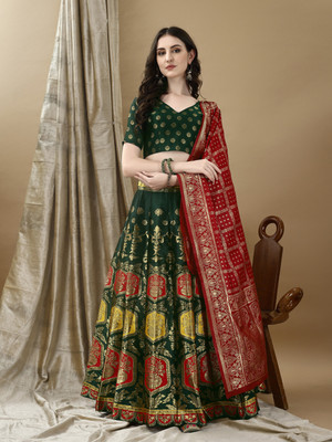 SWAMI STUDIO Self Design Semi Stitched Lehenga Choli(Dark Green)