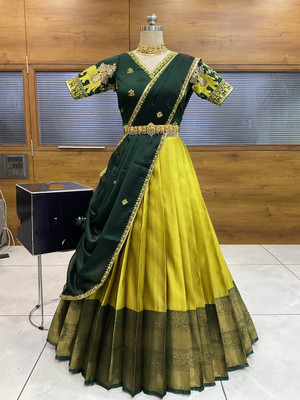 Sonu Creation Self Design Semi Stitched Lehenga Choli(Yellow)