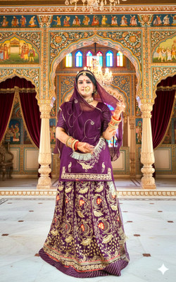 bherva tex Embroidered Semi Stitched Rajputi Poshak(Purple)