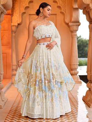 PURVAJA Printed Semi Stitched Lehenga Choli(Multicolor)