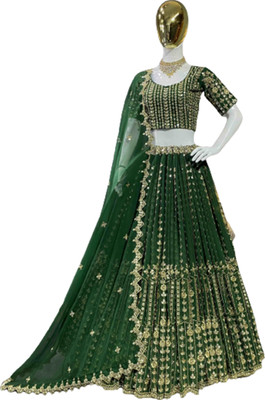 KAPANKU Self Design Semi Stitched Lehenga Choli(Light Green)