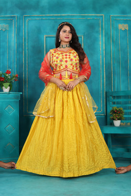 PickALook Embroidered Stitched Lehenga Choli(Multicolor)