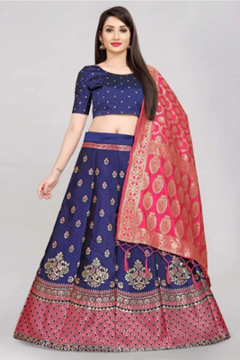 KRISHUFAB Self Design Semi Stitched Lehenga Choli(Blue)