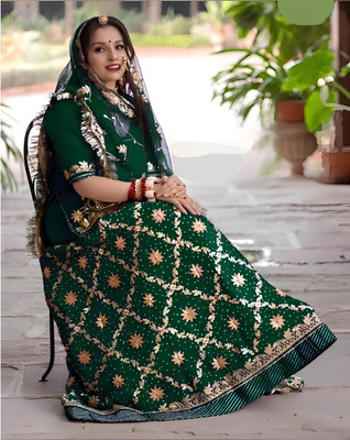 KalyaniTextile Embroidered Semi Stitched Rajasthani Poshak(Green)