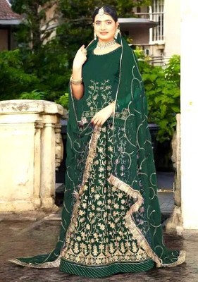 Shreemanji trading Embroidered Semi Stitched Rajasthani Poshak(Green)
