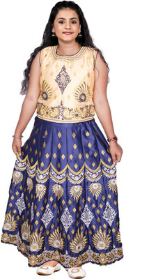 FahimF Embroidered, Self Design Stitched Lehenga & Crop Top(Gold, Blue)