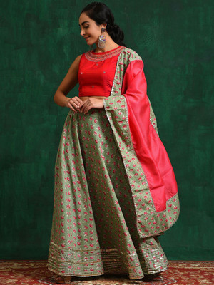 Sangria Embroidered Stitched Lehenga Choli(Light Green)