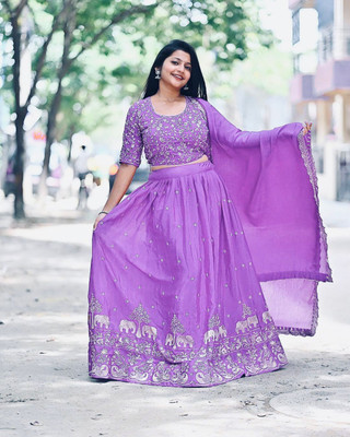R K ENTERPRISE Embroidered Semi Stitched Lehenga Choli(Multicolor)