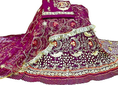 GHOOMAR Embroidered Semi Stitched Rajasthani Poshak(Purple)