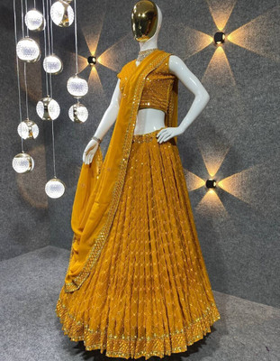 BronezoMart Embroidered Semi Stitched Lehenga Choli(Yellow)