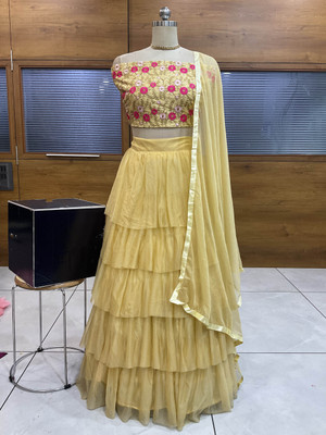 SHREE CREATION Self Design Semi Stitched Lehenga Choli(Beige)