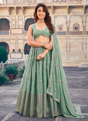 JOVTY Embellished Semi Stitched Lehenga Choli(Light Green)