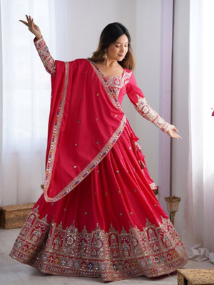 AVSAR TRENDZ Embroidered Semi Stitched Lehenga Choli(Pink)